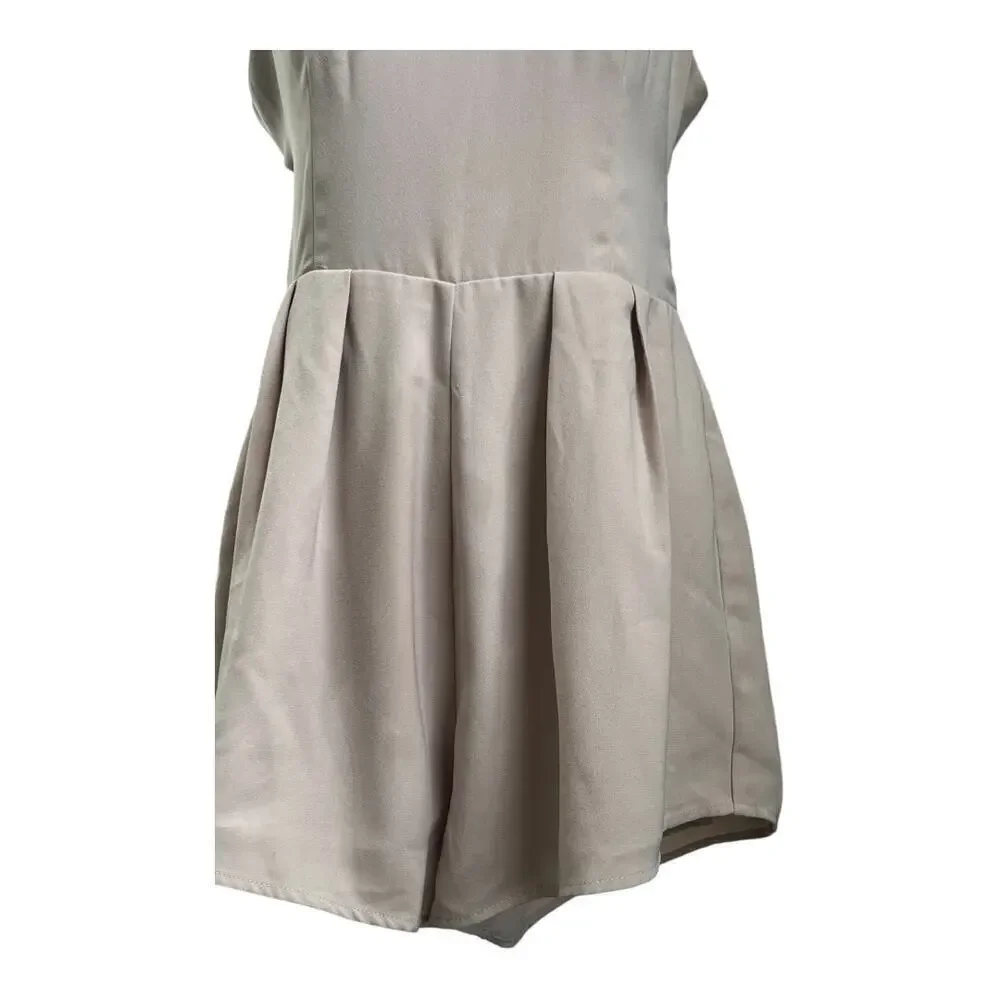 Tan Halter Neck Romper | Flowy Neutral Playsuit